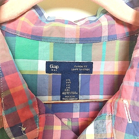 Gap Factory Pink Green and Blue Plaid Classic Fit Button Up Shirt Size Large - Picture 5 of 10